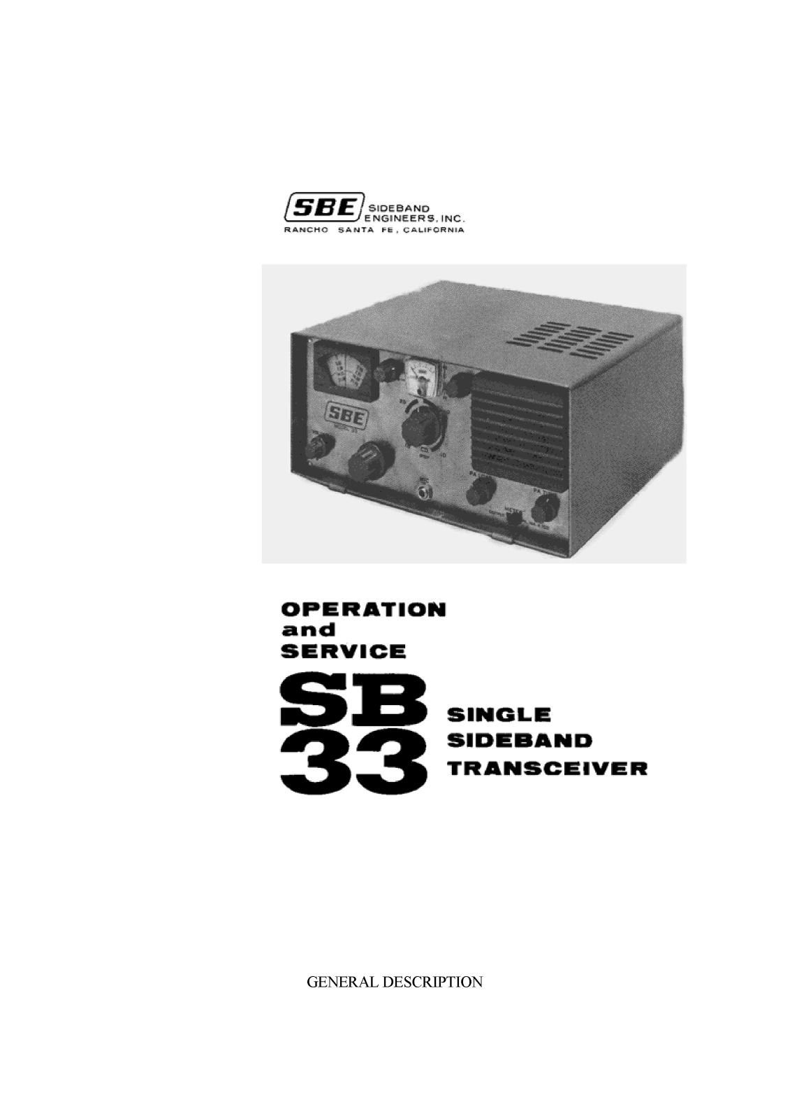 Sideband Engineers SB 33 Service manual