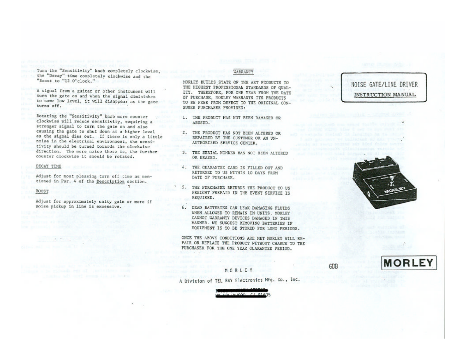 Morley Pedals GDB1 User Manual