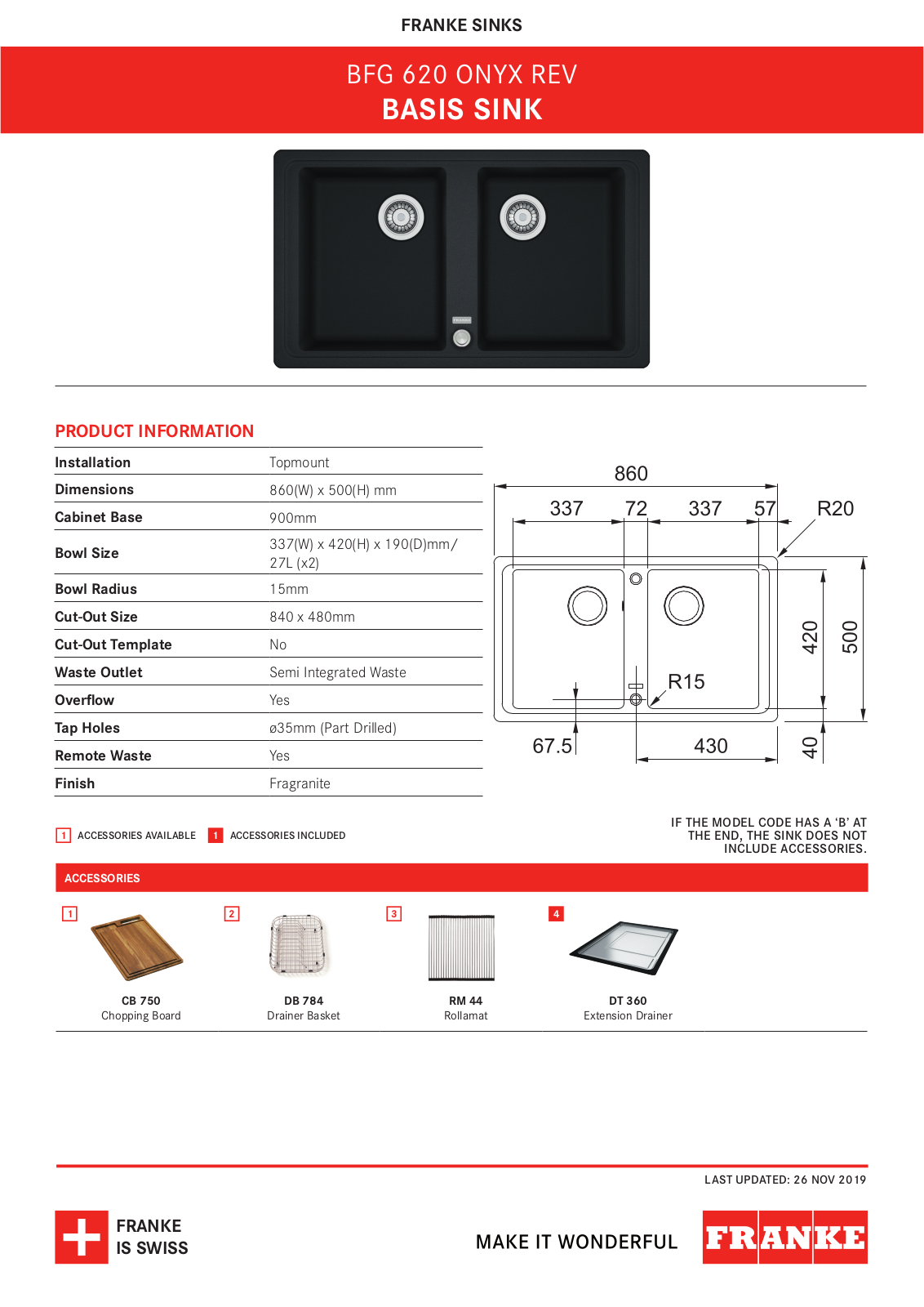 Franke BFG620ONYX Specifications Sheet