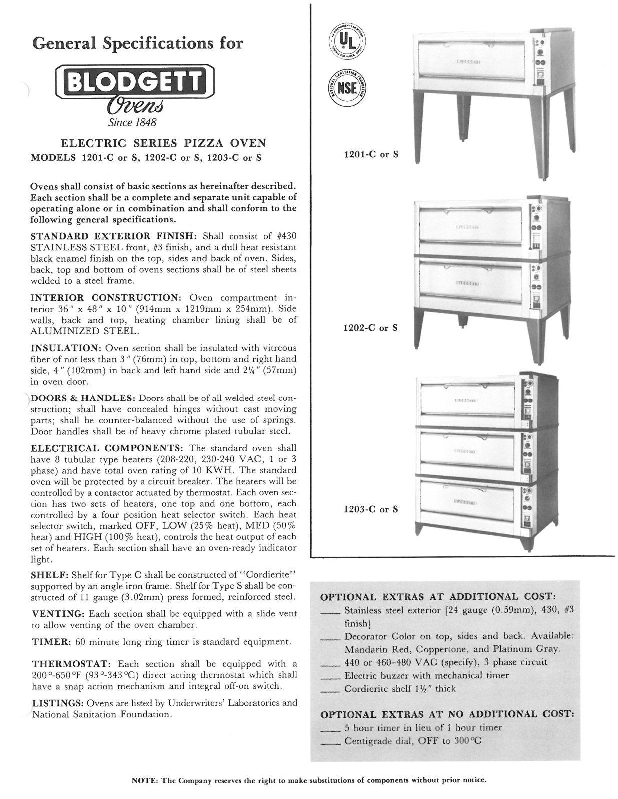 Blodgett 1201-C User Manual