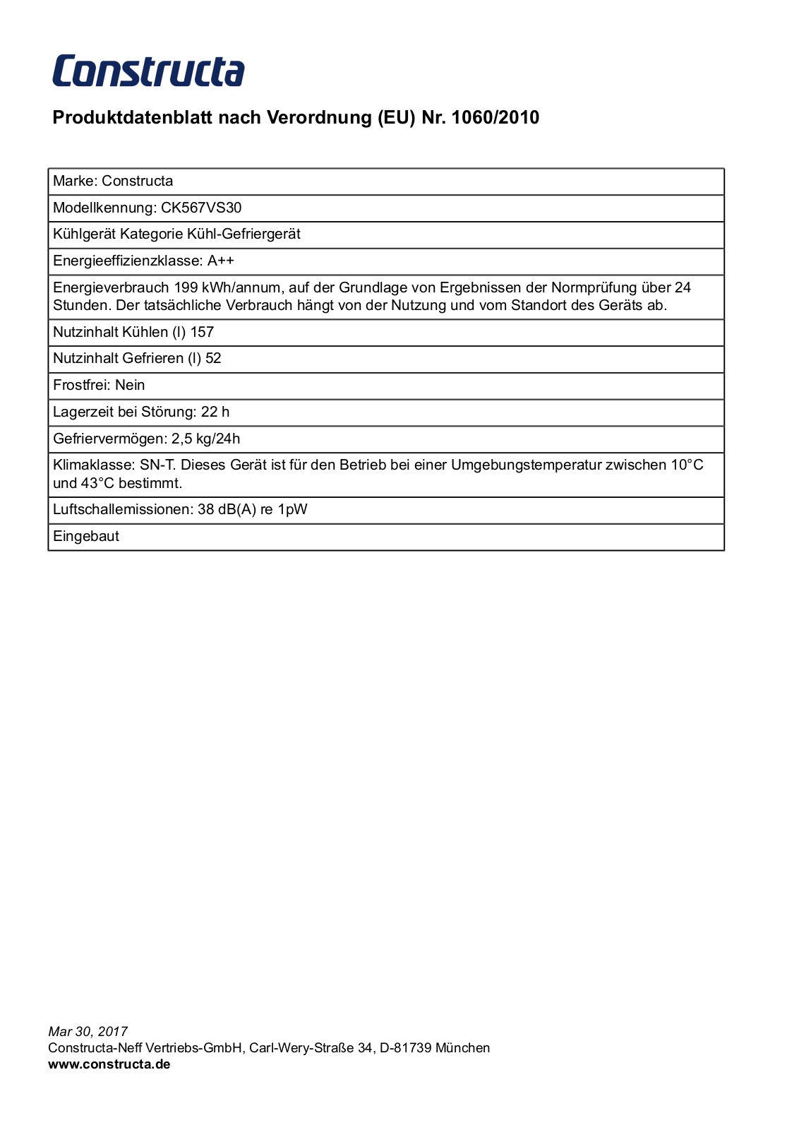 Constructa CK567VS30 User Manual