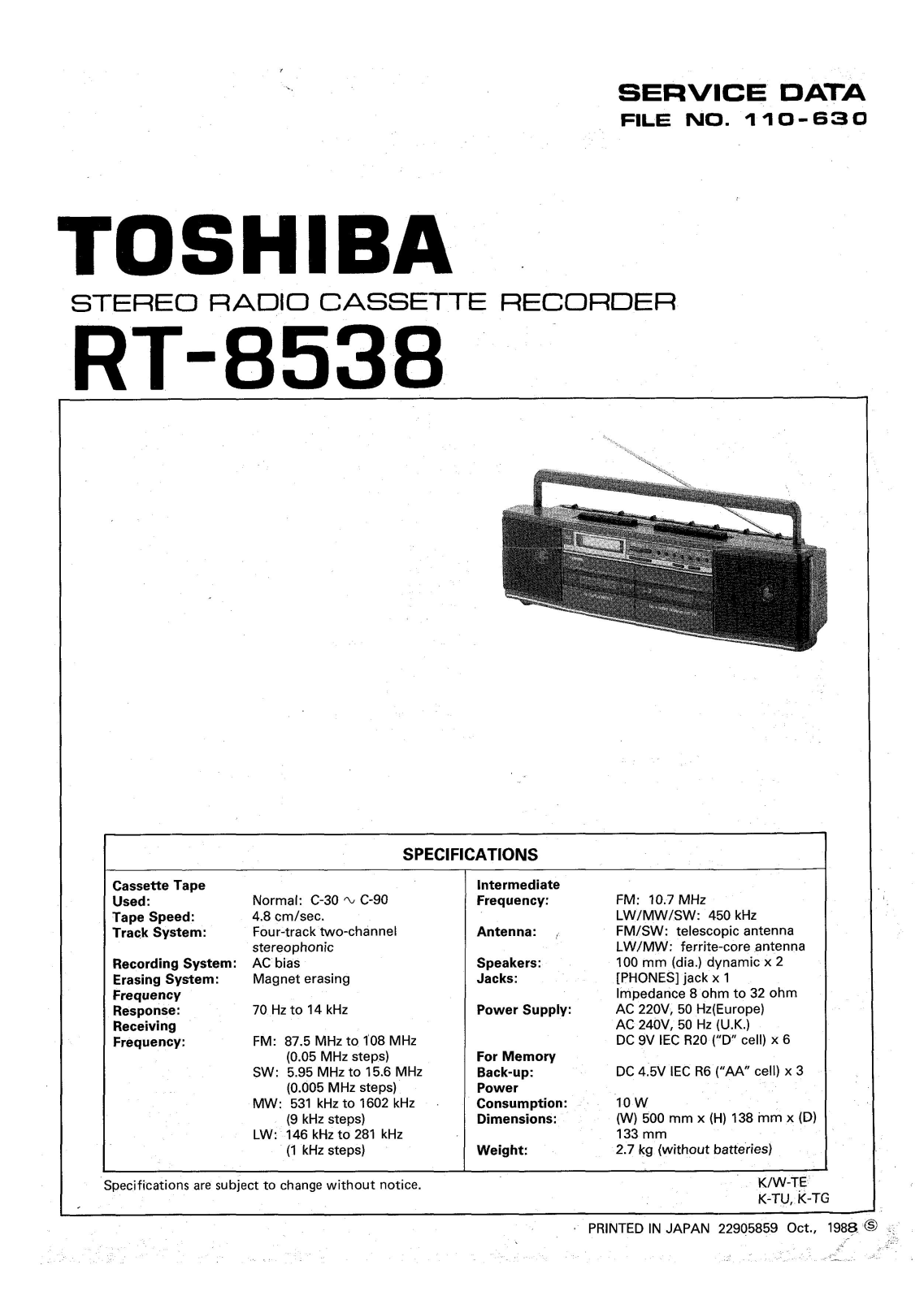 Toshiba RT-8538 Service manual