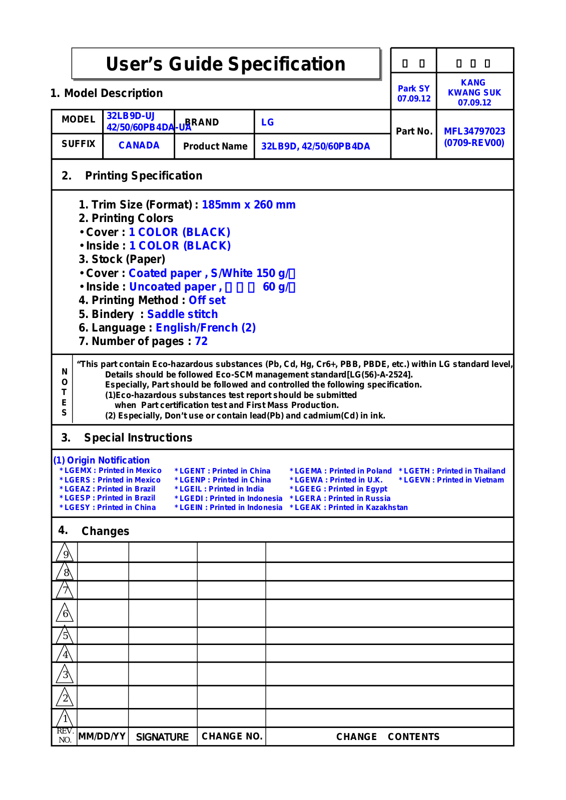 LG 42PB4DA User Manual