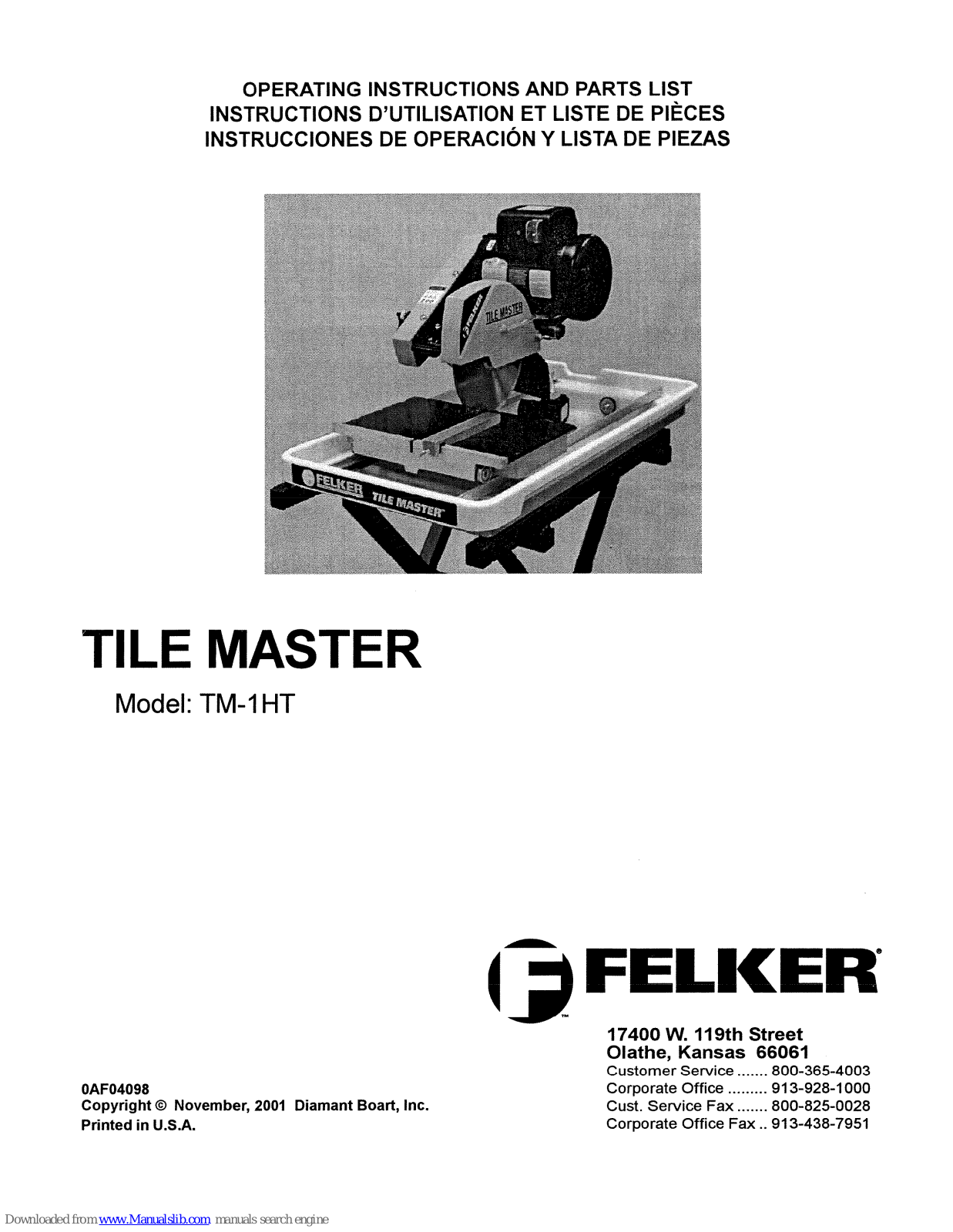 Felker TM-1HT Operating Instructions Manual