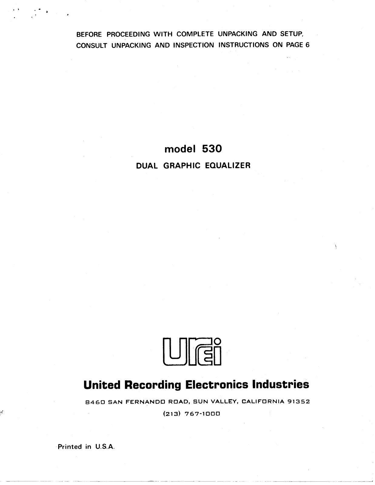 JBL UREI 530 User Manual