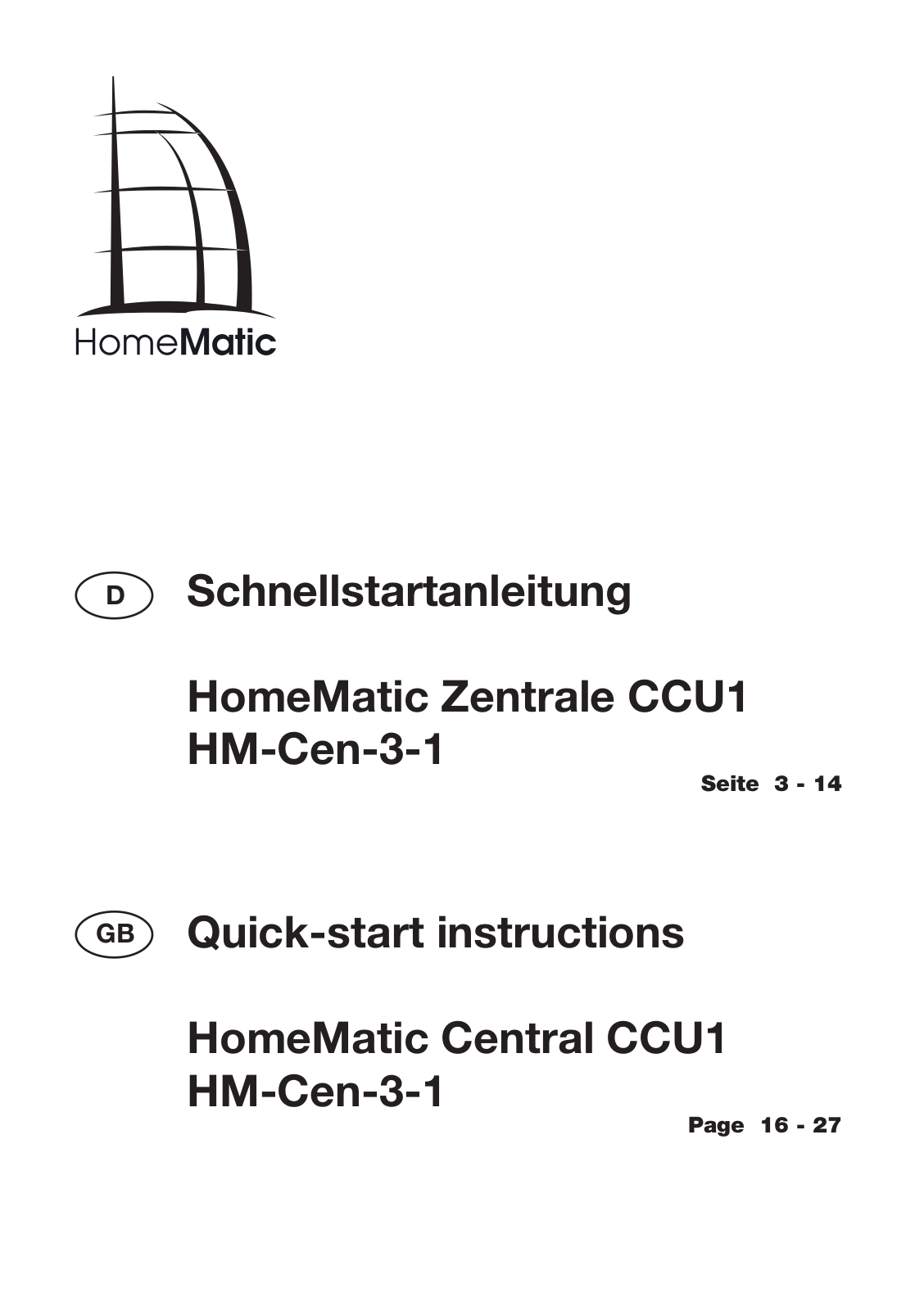 Homematic CCU1 Operating manual