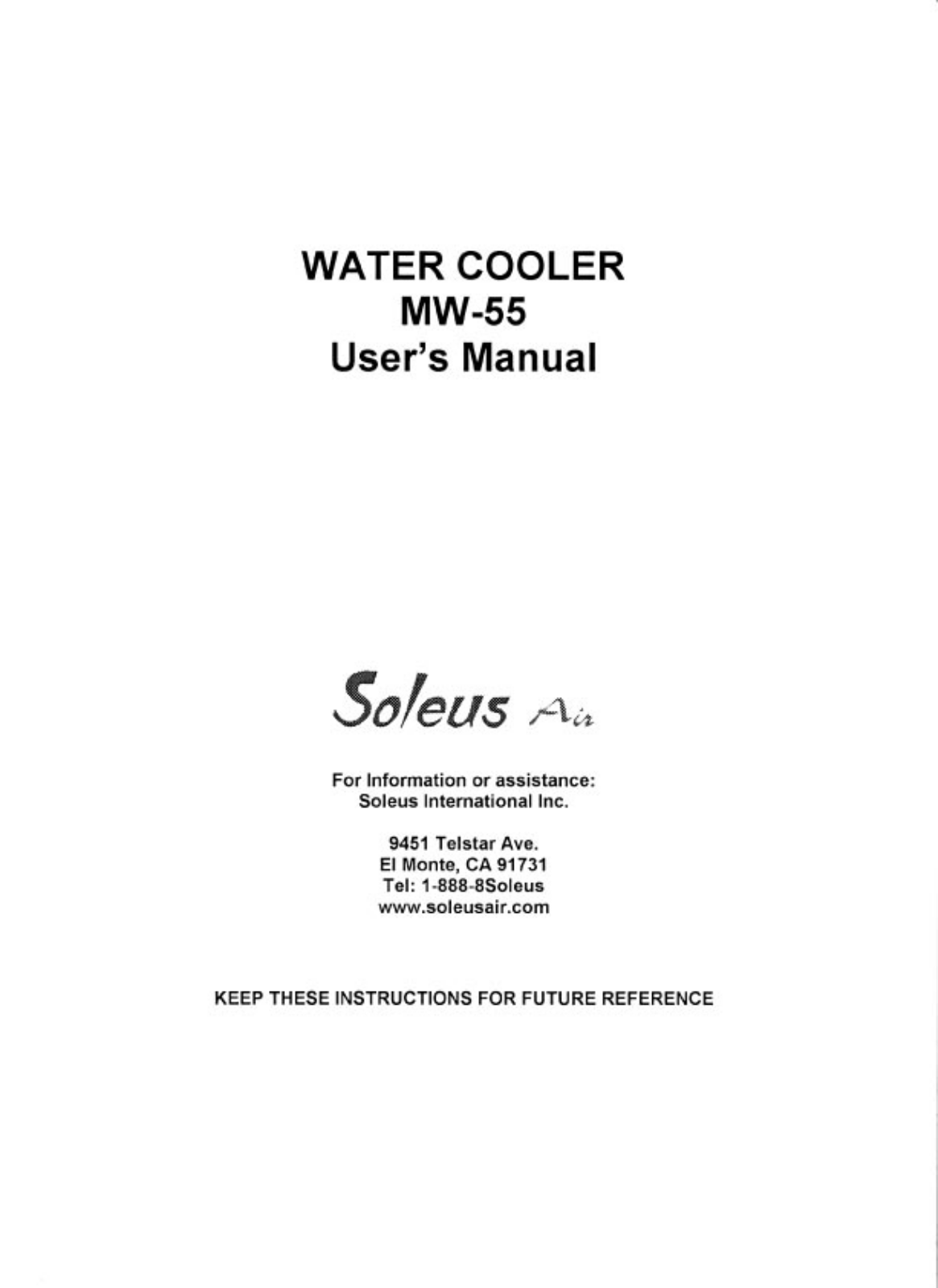 Soleus Air MW-55 User Manual