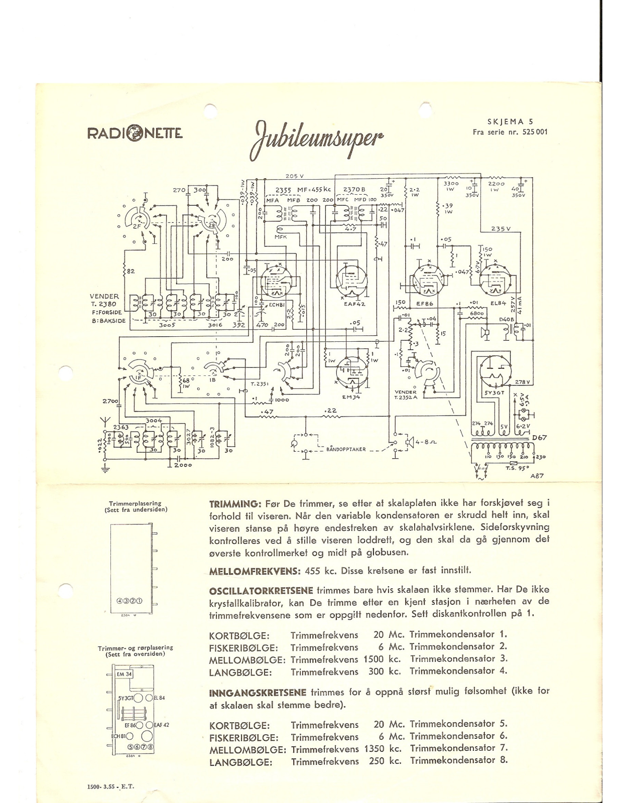 Radionette Jubileumsuper Schematic