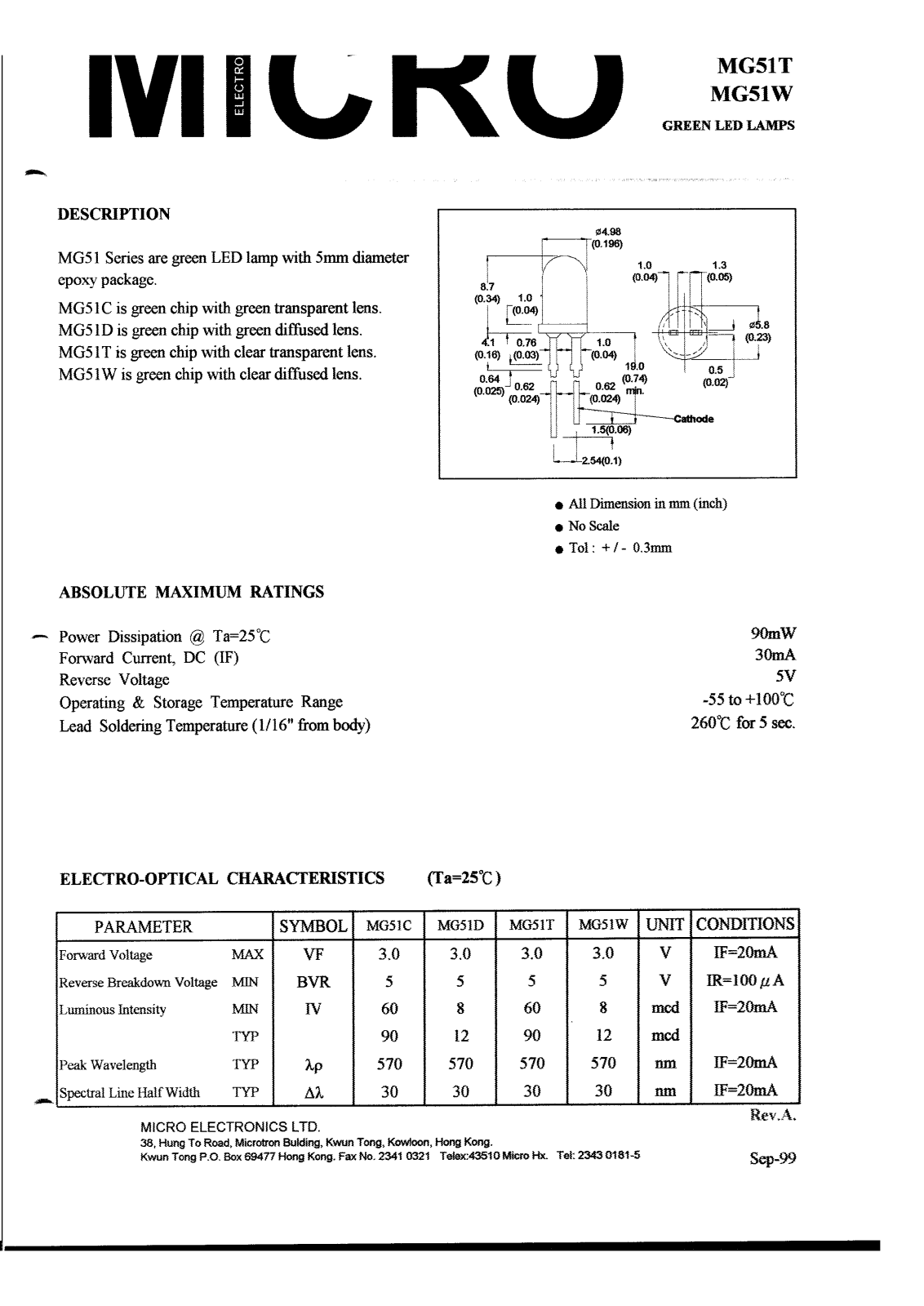 MICRO MG51C, MG51D, MG51T, MG51W Datasheet