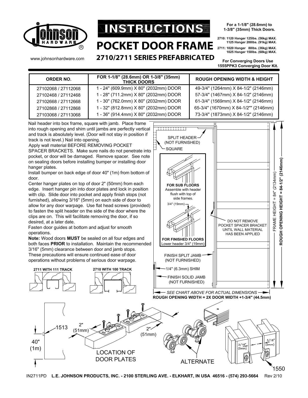 Johnson Hardware 2710, 2711, 2700, IN2711PD User Manual