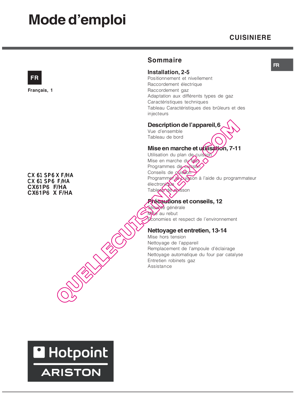 Hotpoint-ariston UH61TW, UH6F1CW, UH6F1CX User Manual