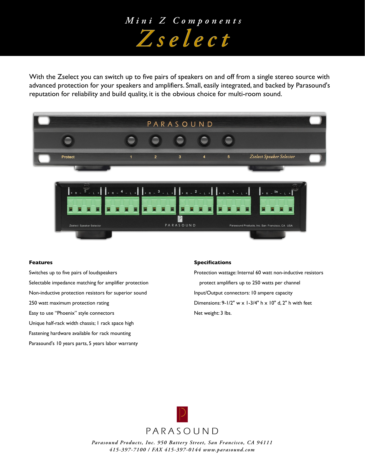 Parasound Zselect Brochure