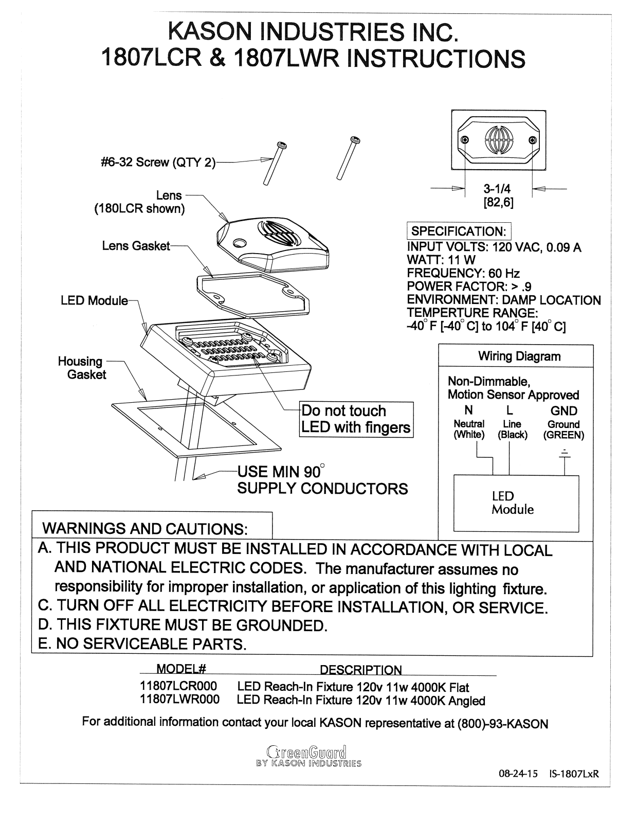 Kason 11807LWR000 Installation  Manual