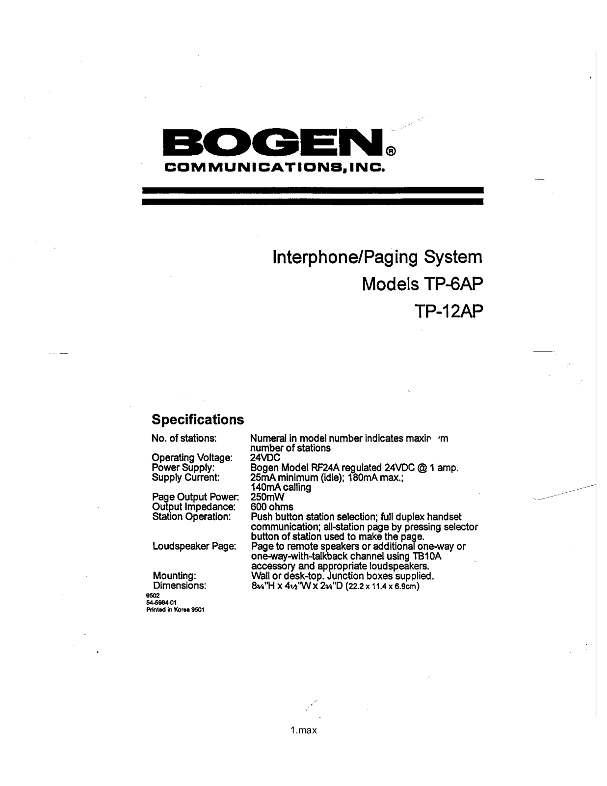 Bogen TP-6AP User Manual