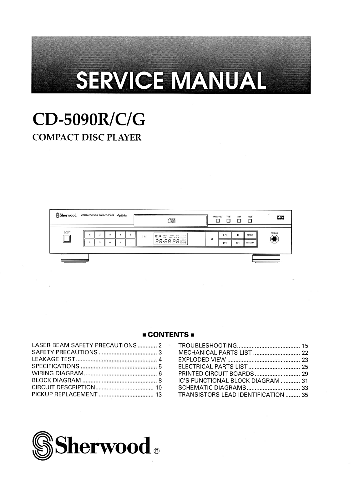 Sherwood CD-5090-C Service Manual