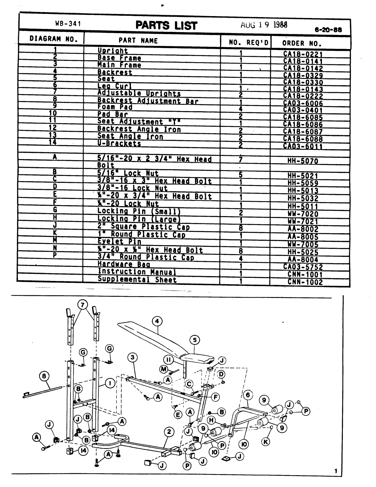 Weider WB-341 Owner's Manual