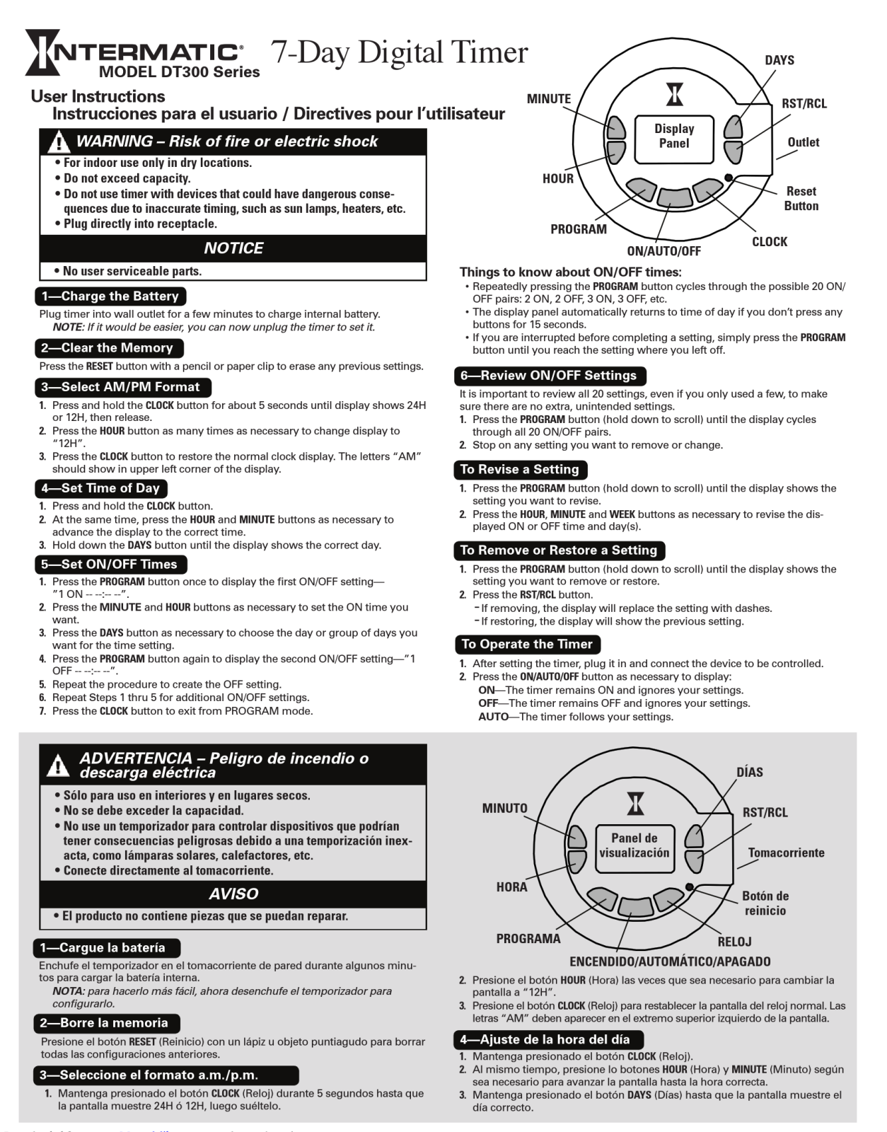 Intermatic DT300 User Instructions