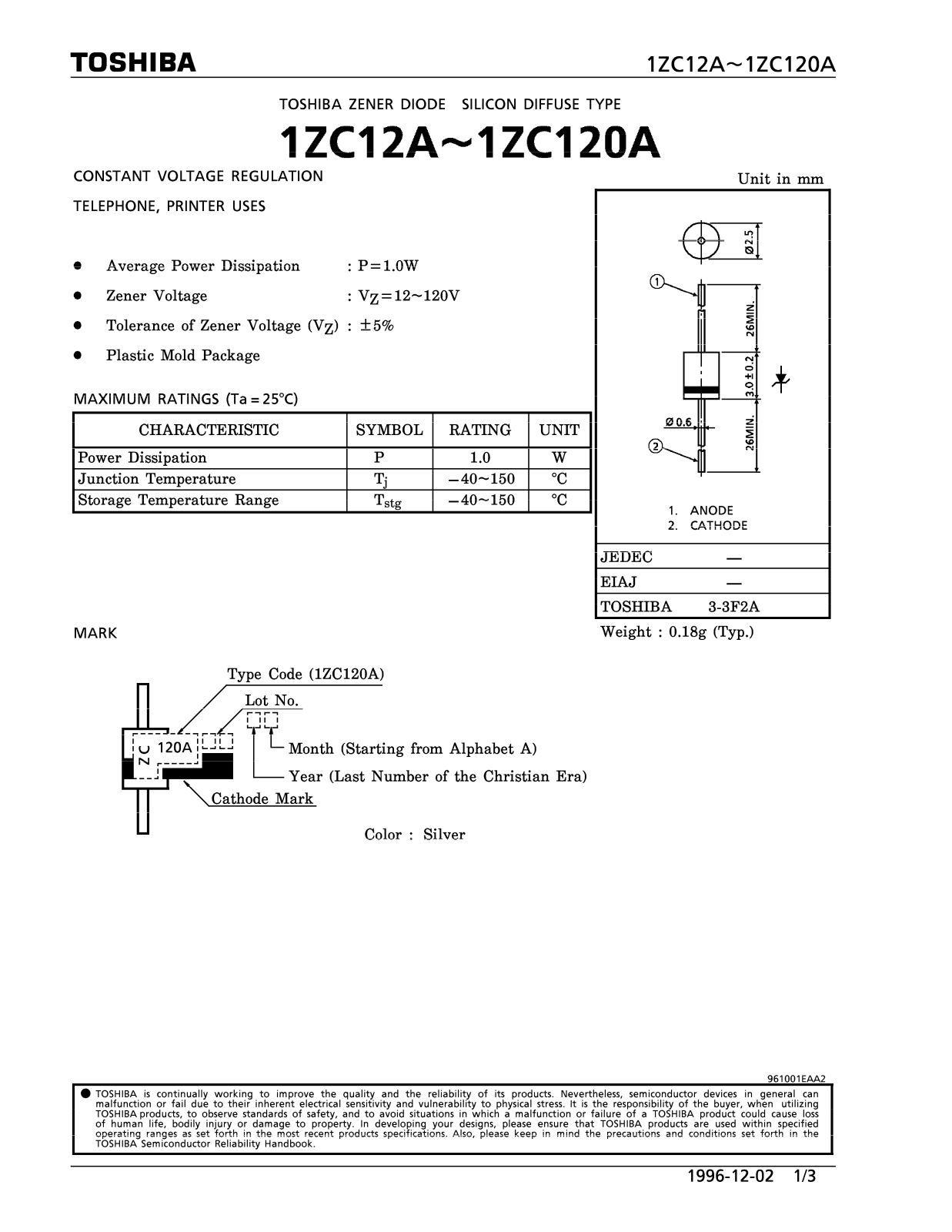 Toshiba 1ZC27A, 1ZC24A, 1ZC22A Datasheet