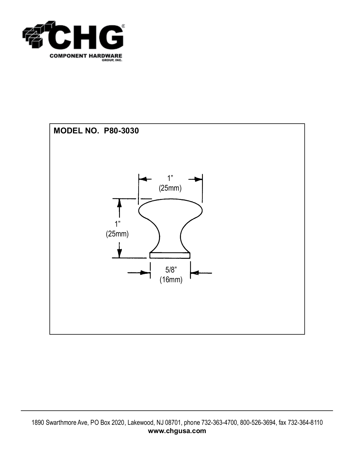 Component Hardware P80-3030 User Manual