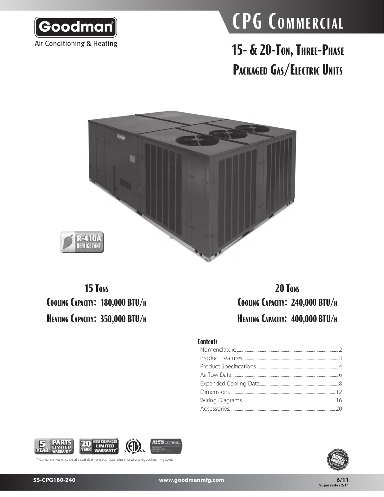 Goodman Mfg SS-CPG180-240 User Manual