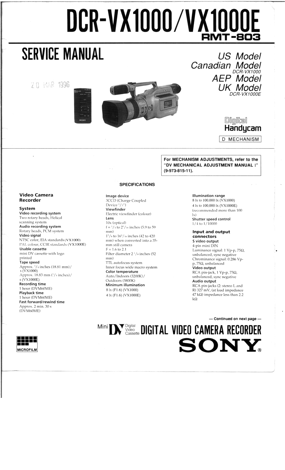 SONY DCR-TRV7 Service Manual