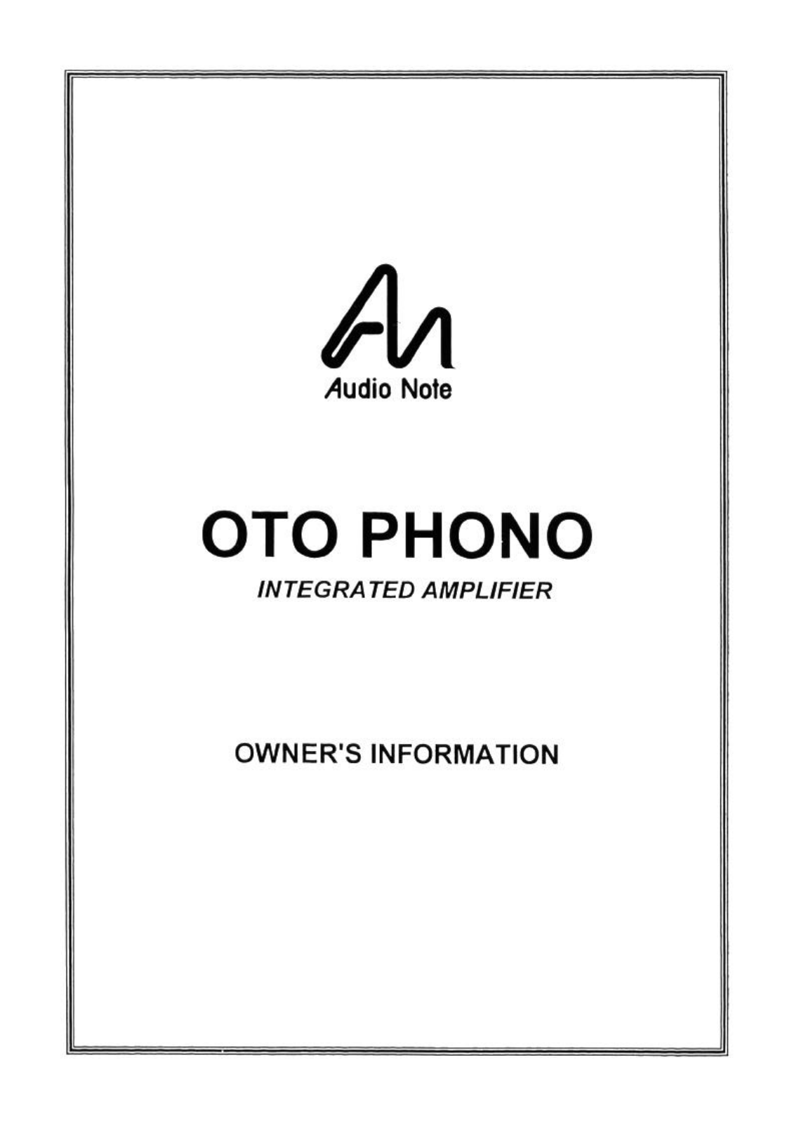 Audio Note Oto Phono User Manual