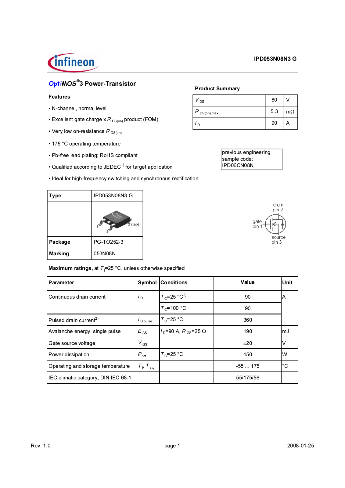 Datasheet ipd053n08n3_rev1.0 Datasheet - ManualMachine.com