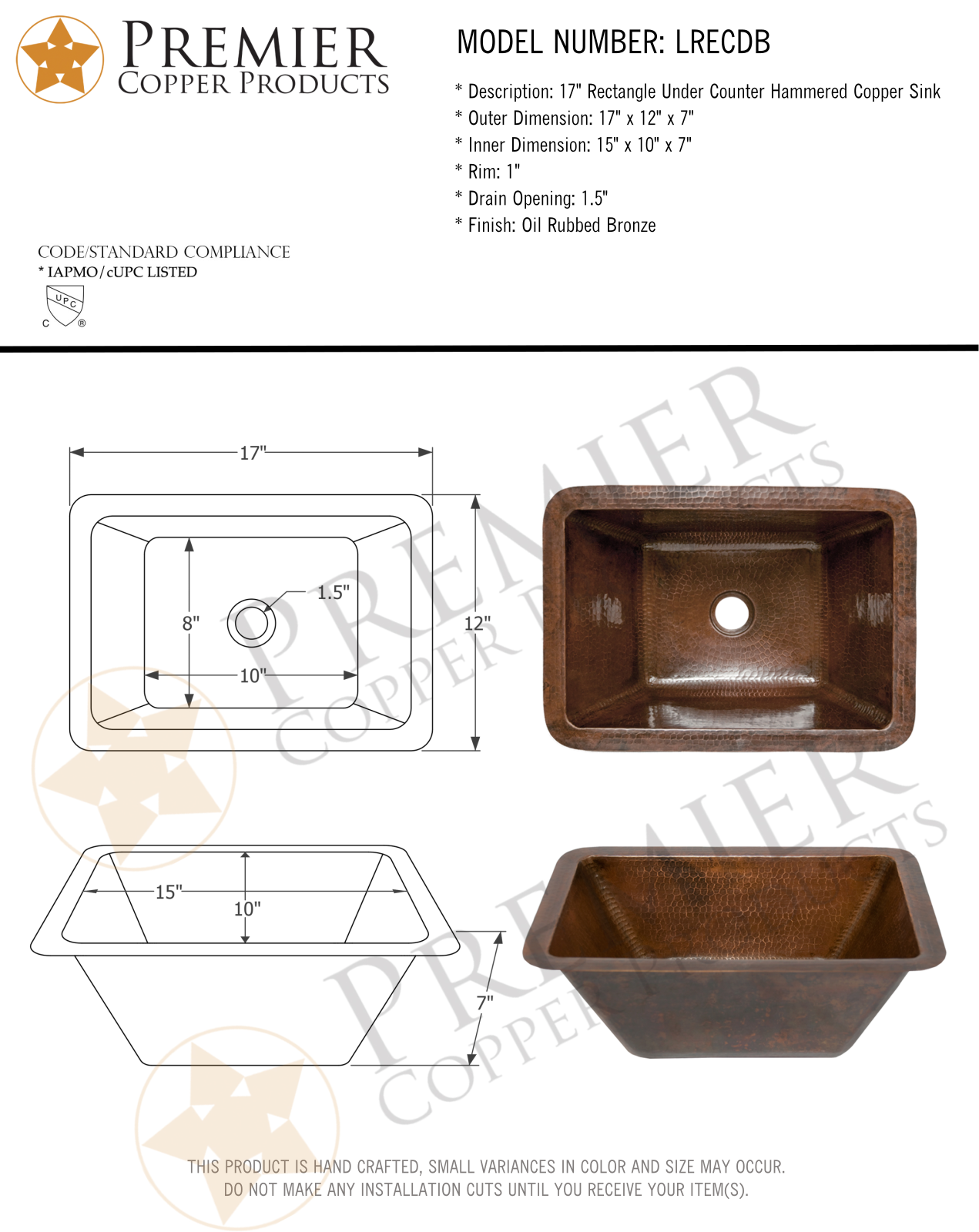 Premier Copper Products IER1022 Specifications - ManualMachine.com
