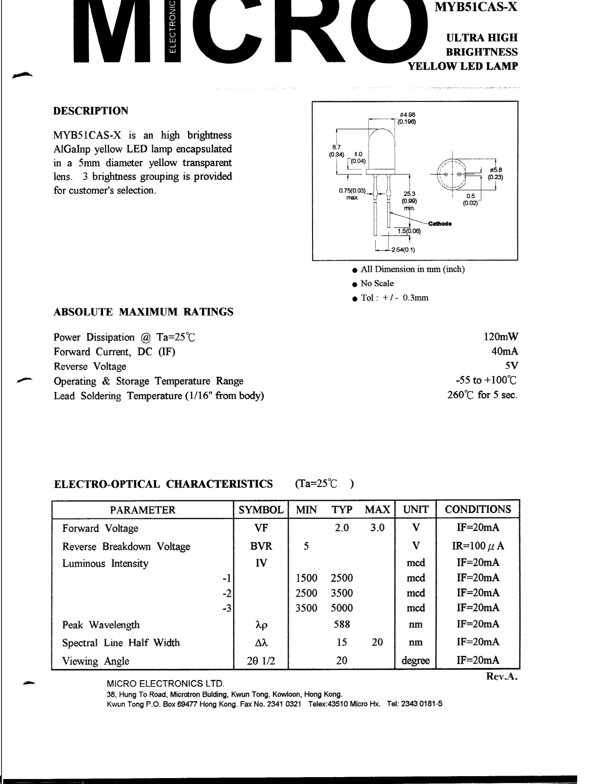 MICRO MYB51CAS-1, MYB51CAS-2, MYB51CAS-3 Datasheet