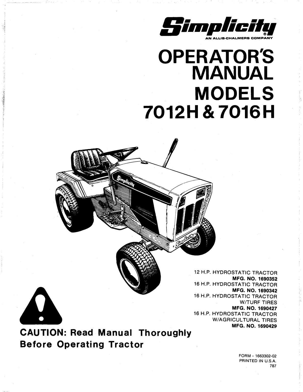 Simplicity 7012H User Manual