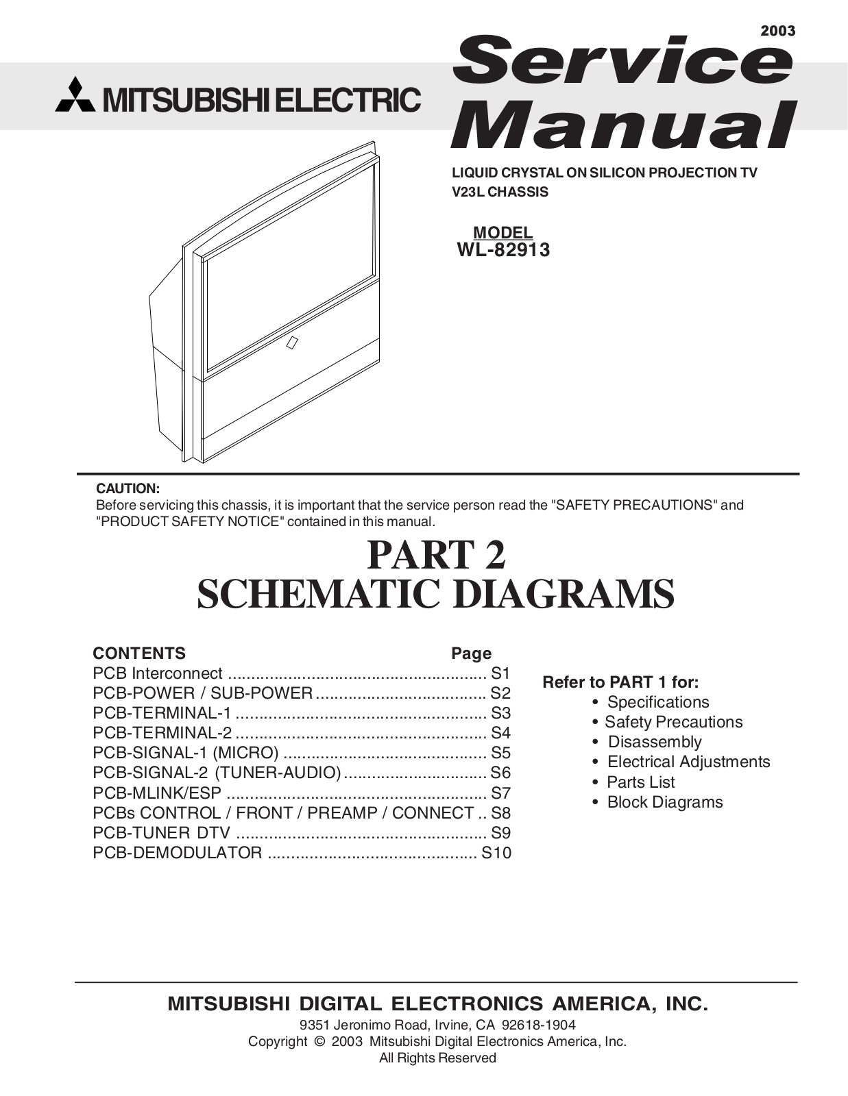 Mitsubishi WL-82913, V23L Service manual