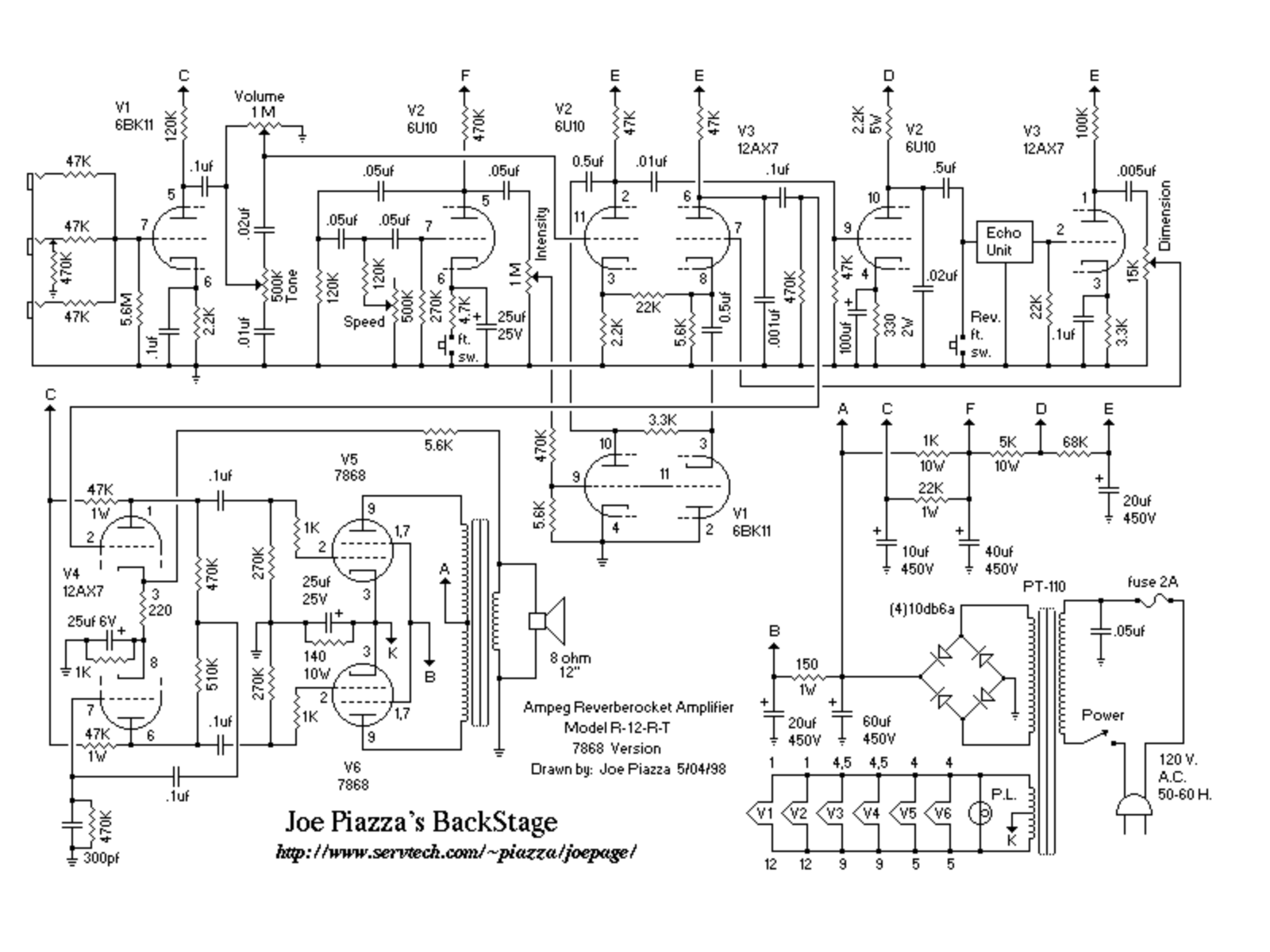 Ampeg R-12RT Schematic