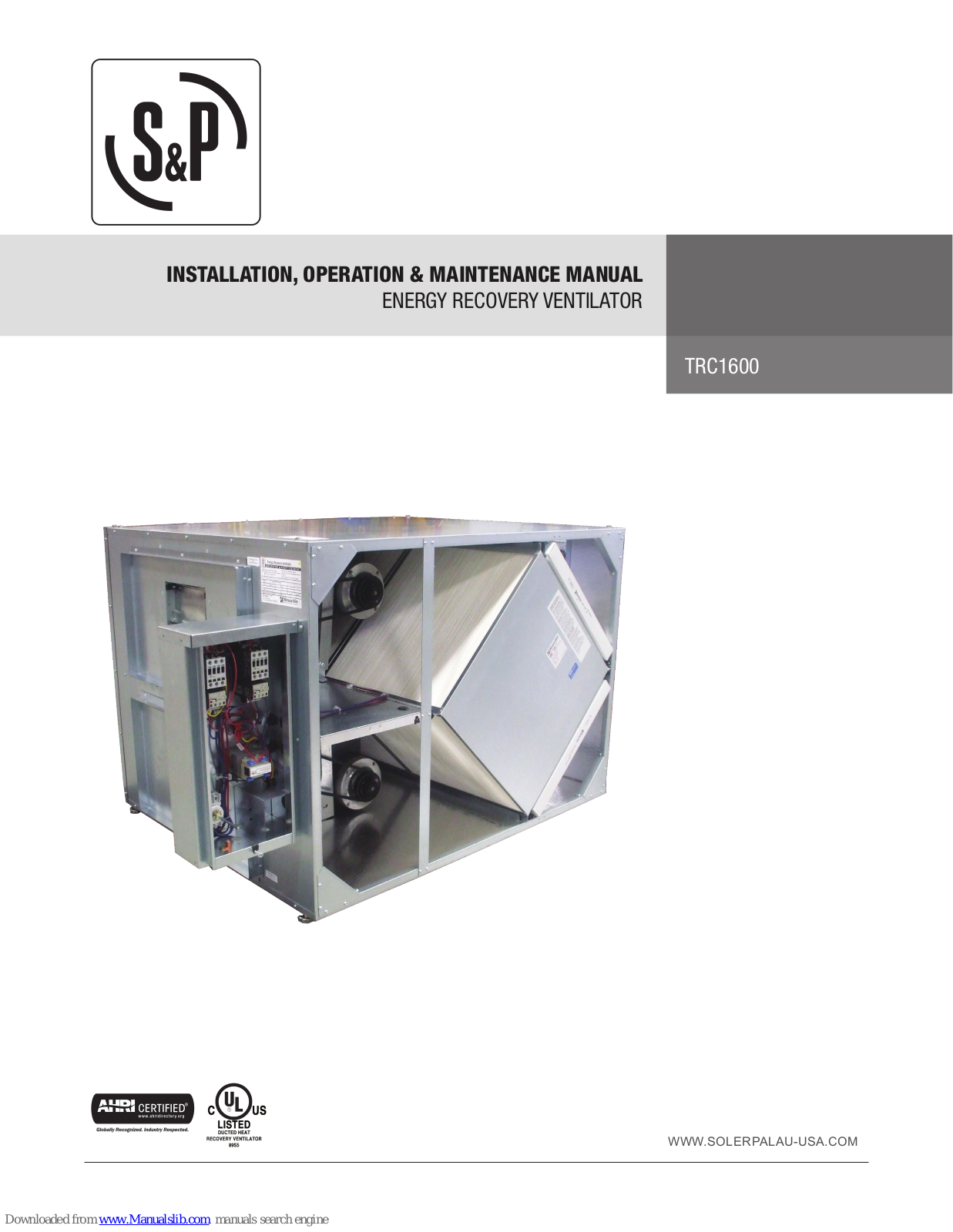 S&P ERV TRC1600 P1, ERV TRC1600 P3 Installation, Operation & Maintenance Manual - ManualMachine.com