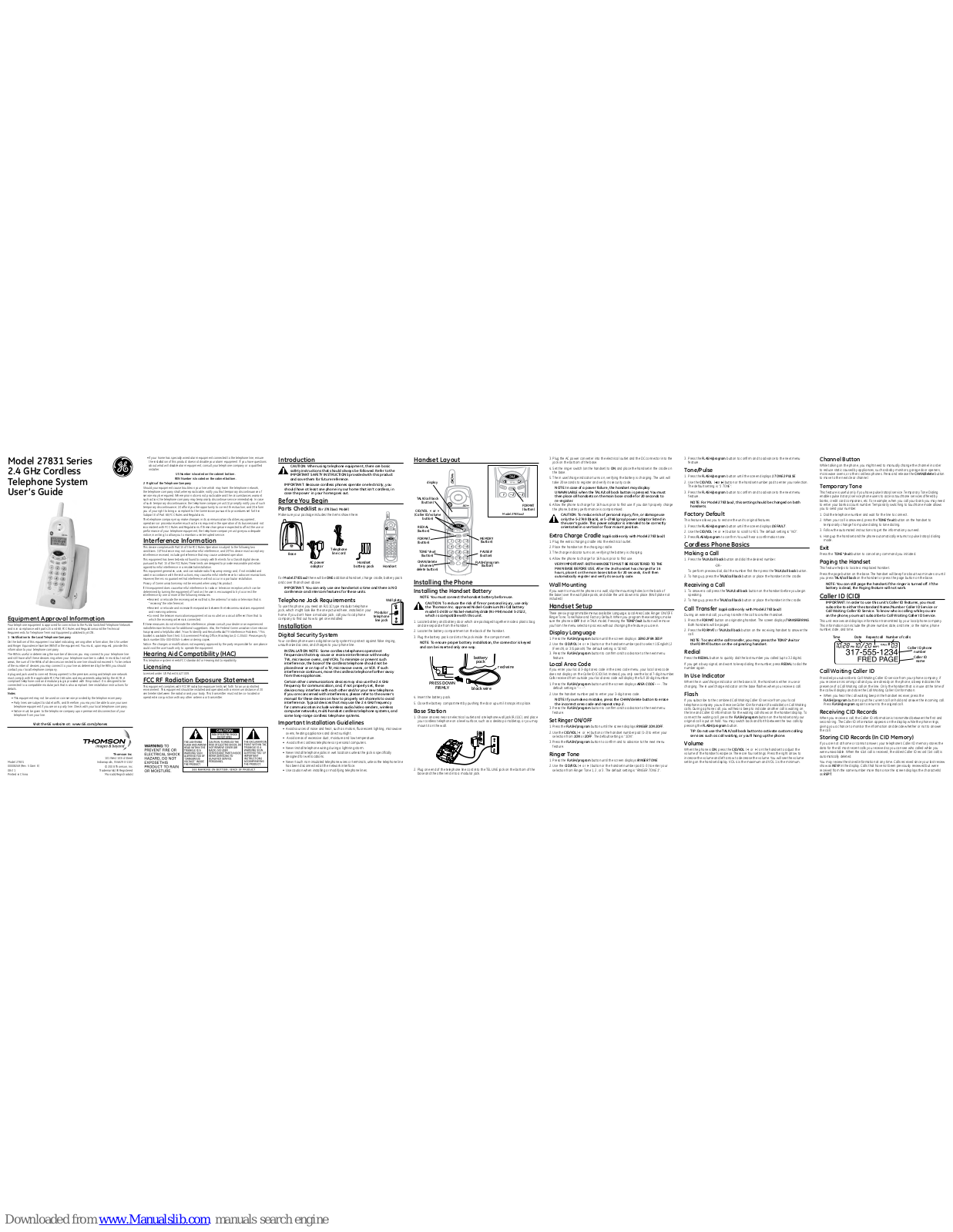 GE 27831FE2, 278311, 278312, 27831 Series User Manual