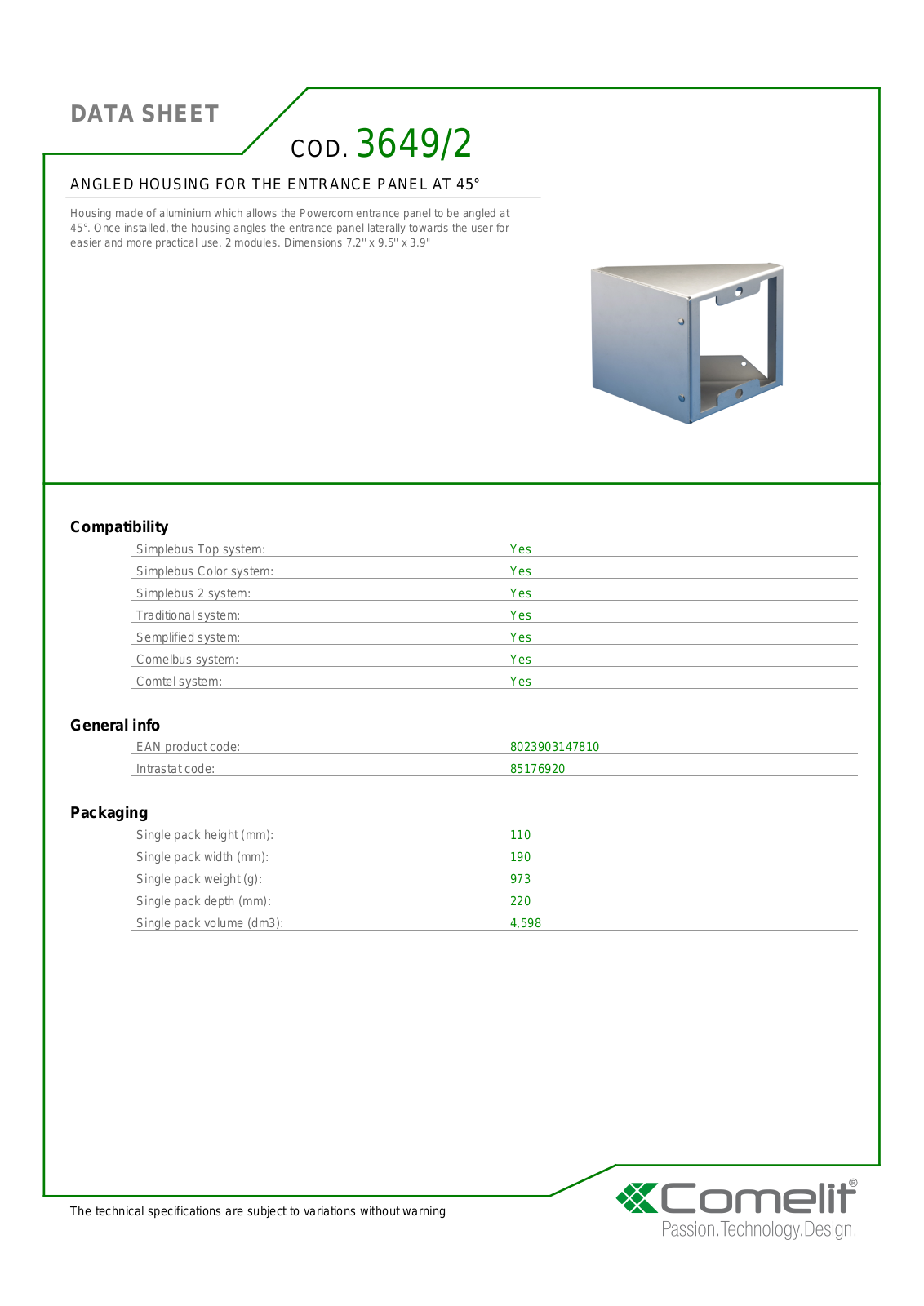 Comelit 3649-2 Specsheet - ManualMachine.com