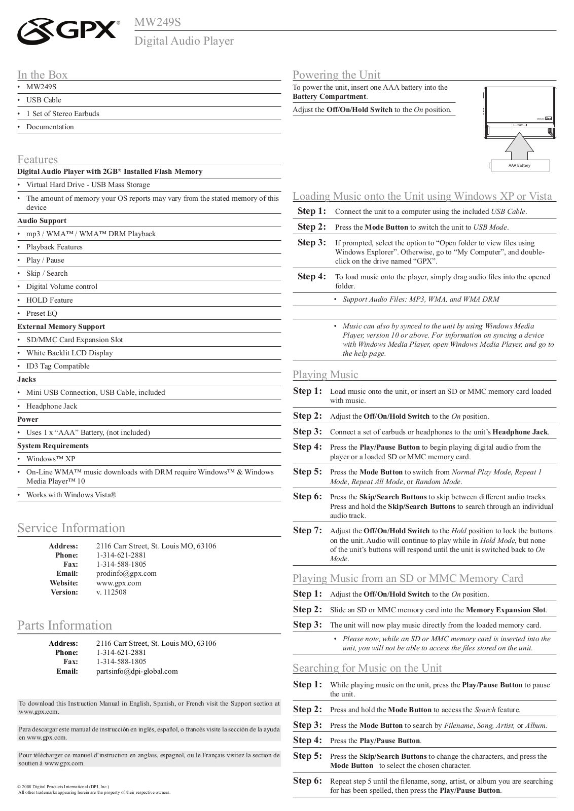 GPX MW249S Owner's Manual