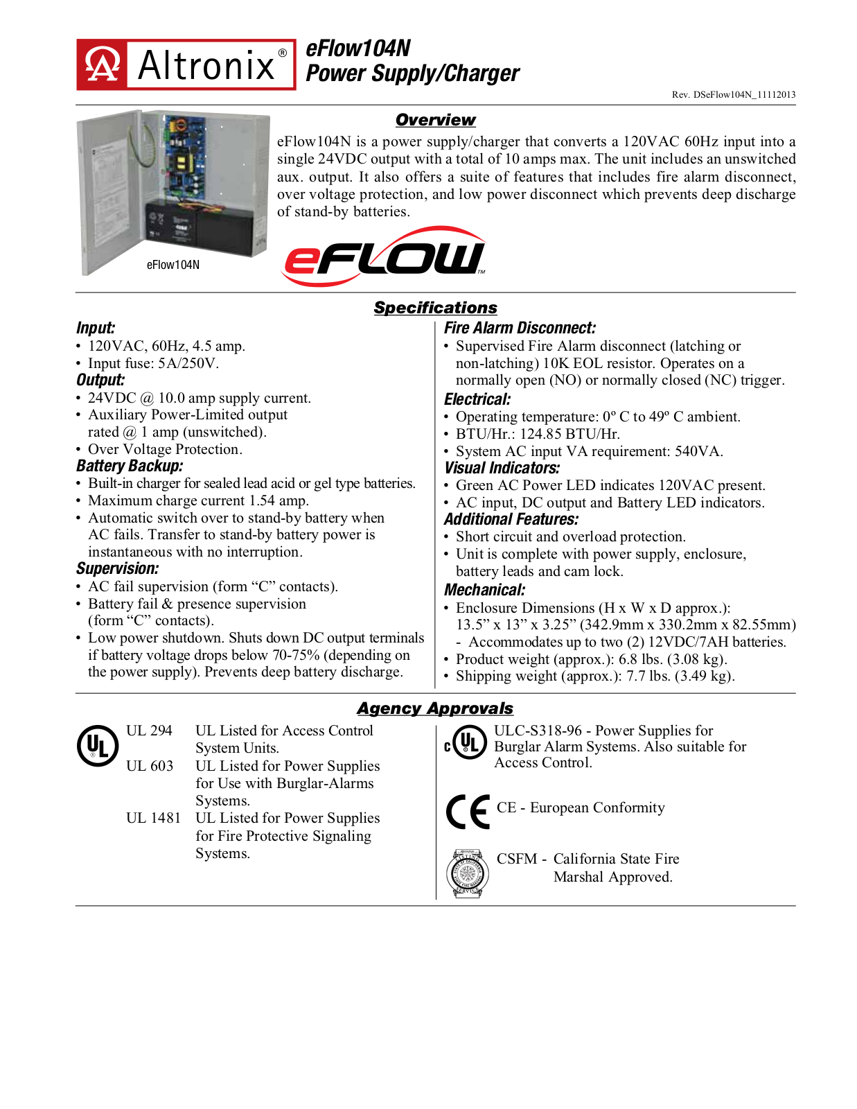 Altronix EFLOW104N Specsheet