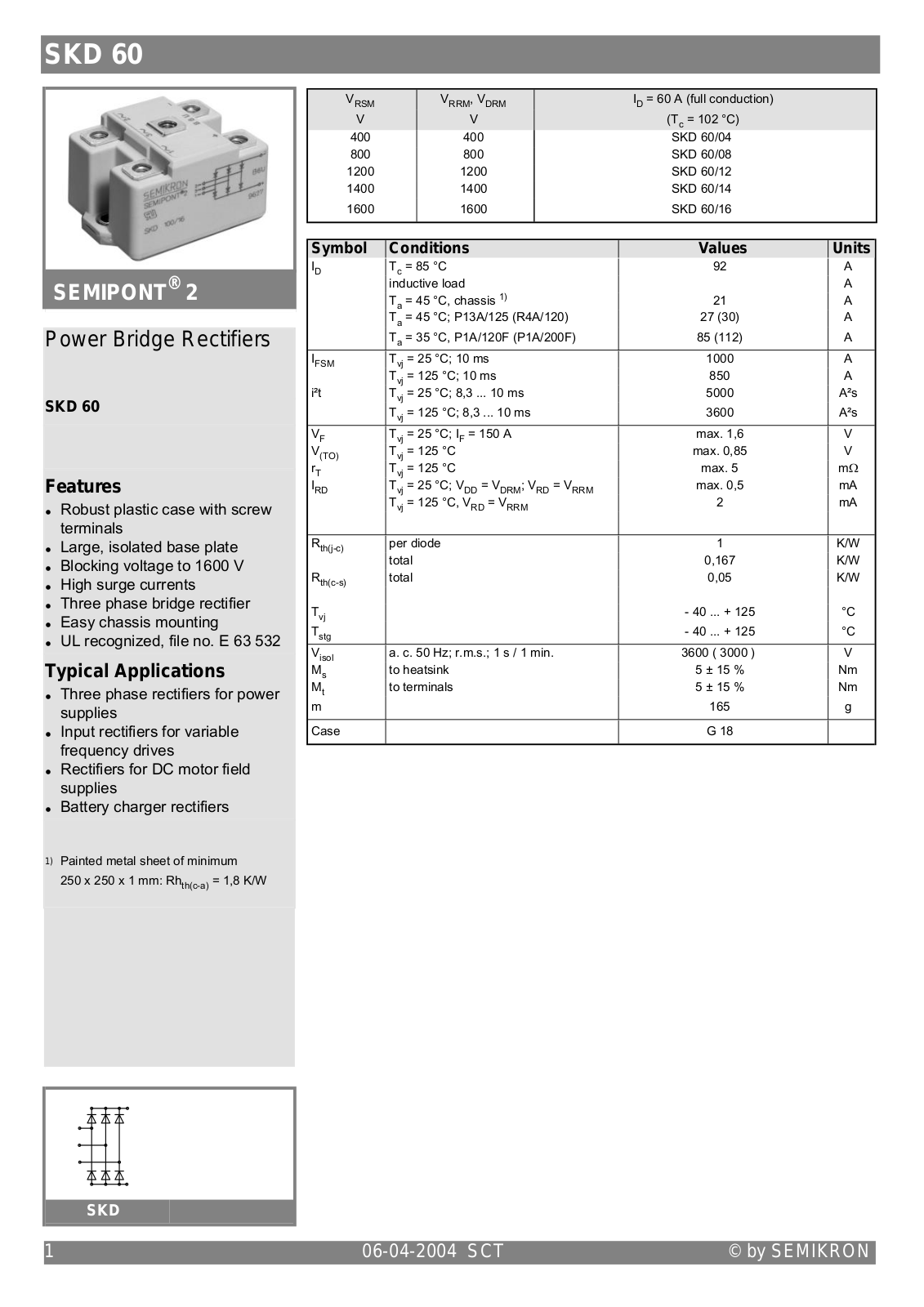 Datasheet SKD60 DataSheet (Semikron) - ManualMachine.com