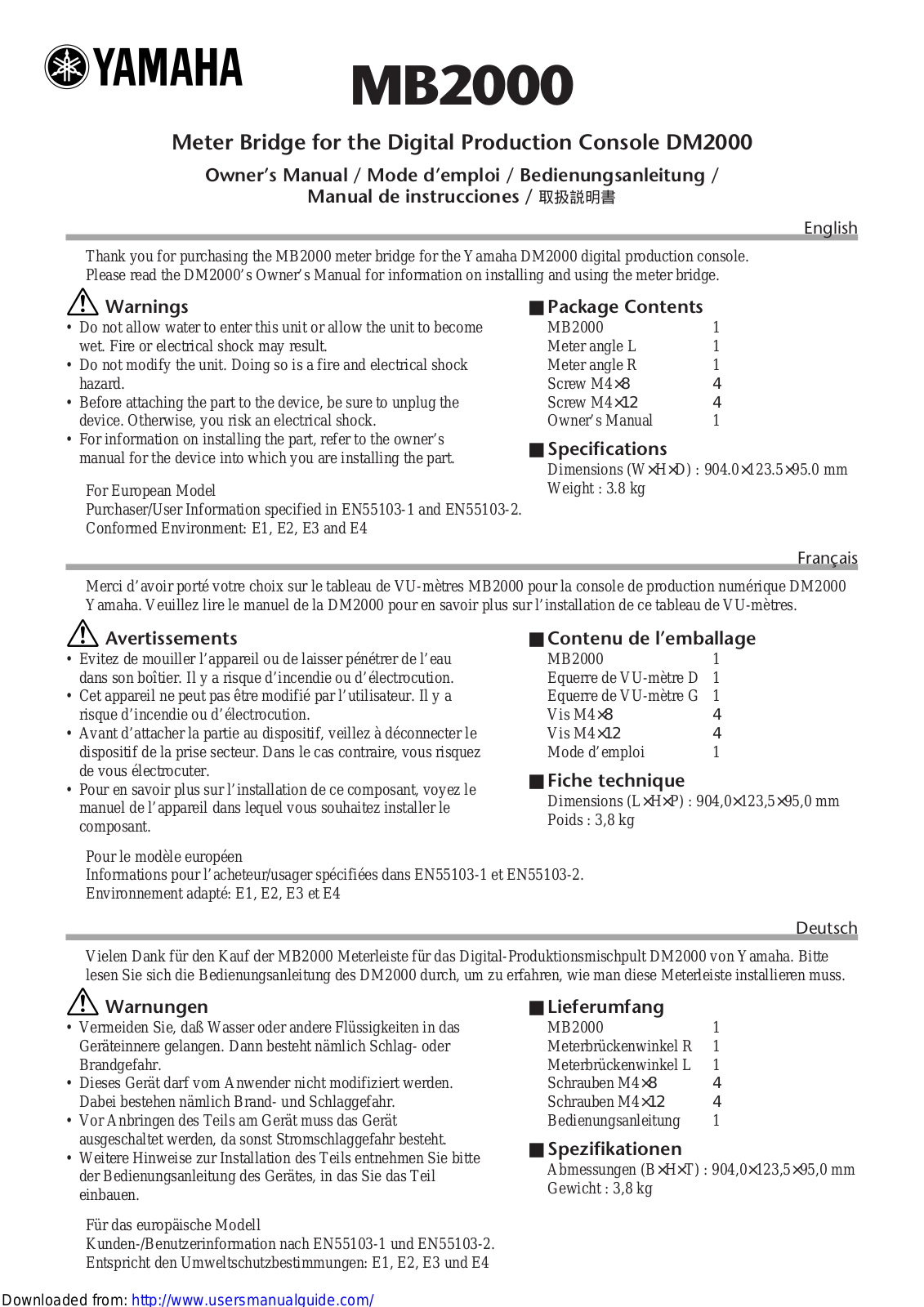 Yamaha Audio MB2000 User Manual