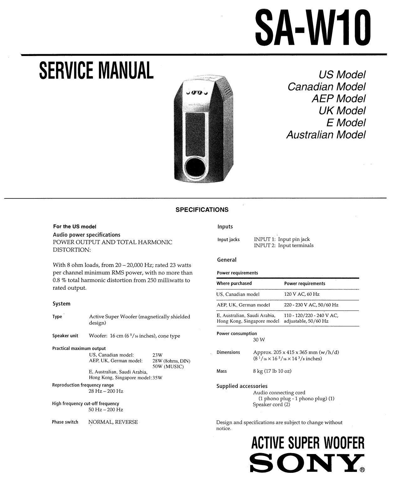 Sony SAW-10 Service manual