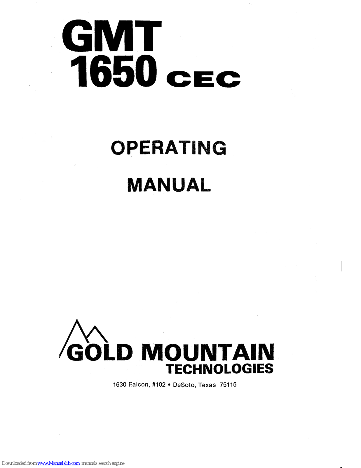 Gold Mountain GMT 1650 cec Operating Manual