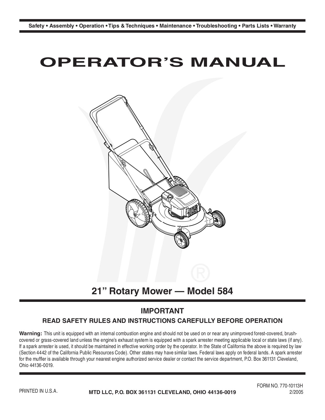 MTD 584 User Manual