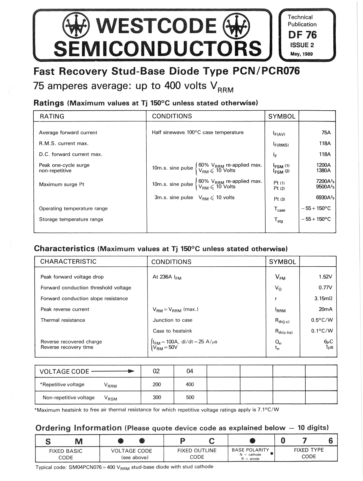 Datasheet DF 76 Datasheet (Westcode Semiconductors) - ManualMachine.com