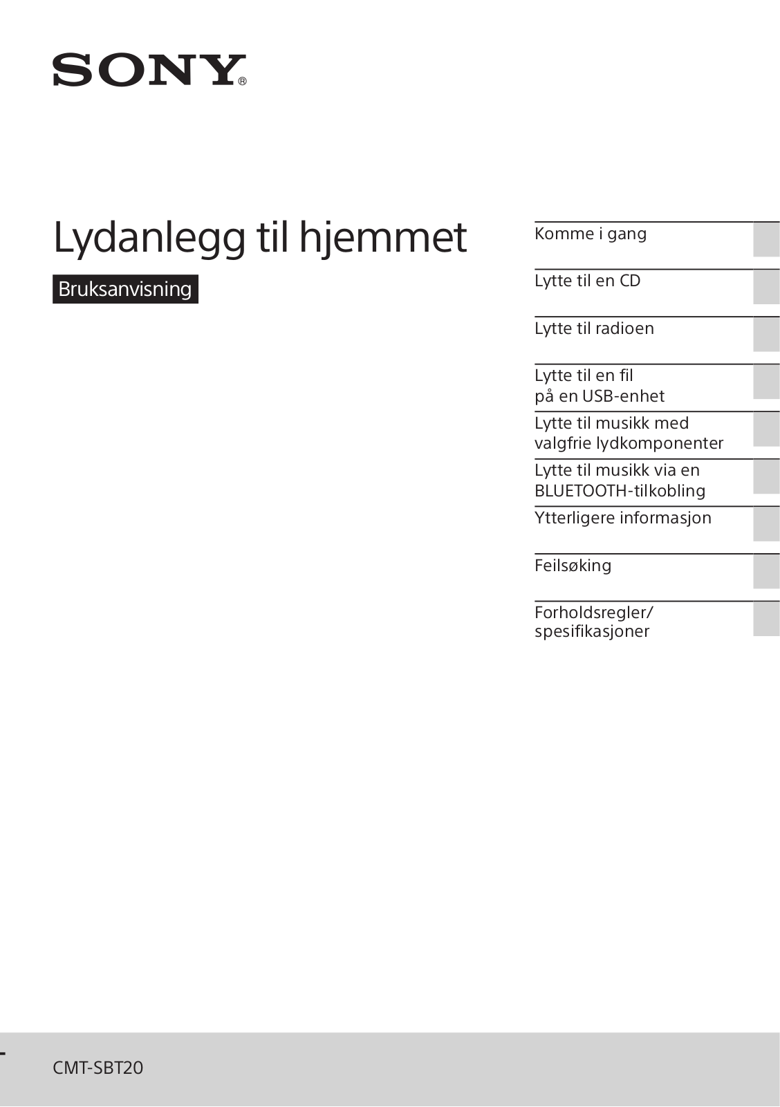 Sony CMT-SBT20 User Manual