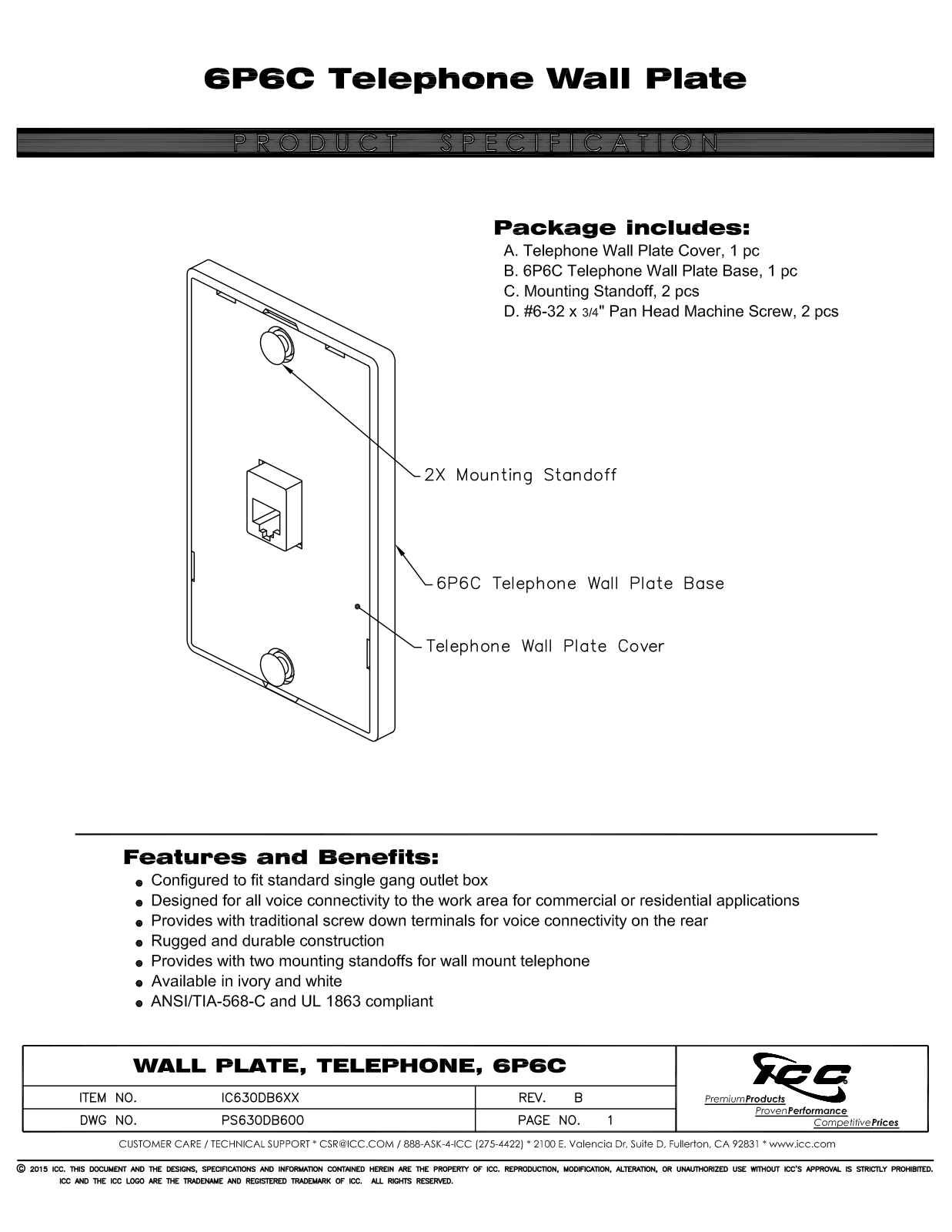 ICC IC630DB6IV Specsheet