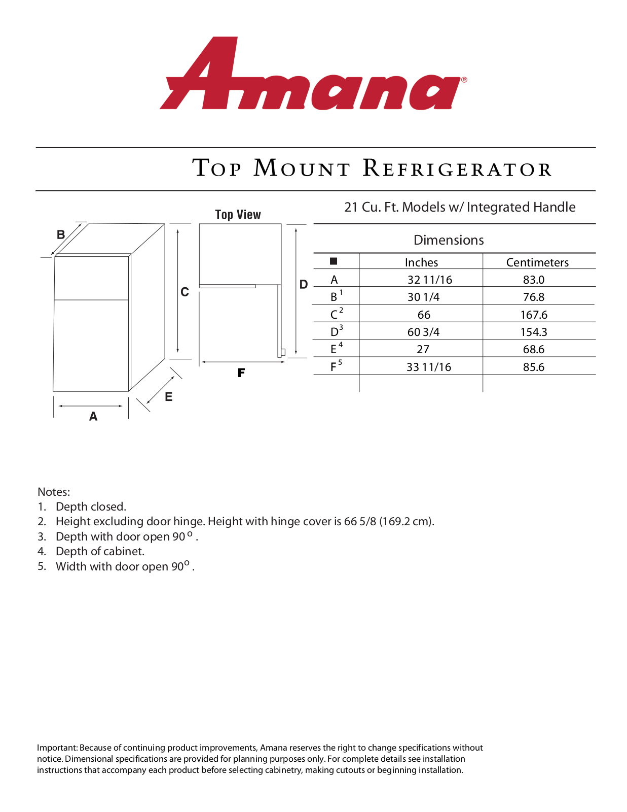 Amana ATB2136ARS Dimension Guide