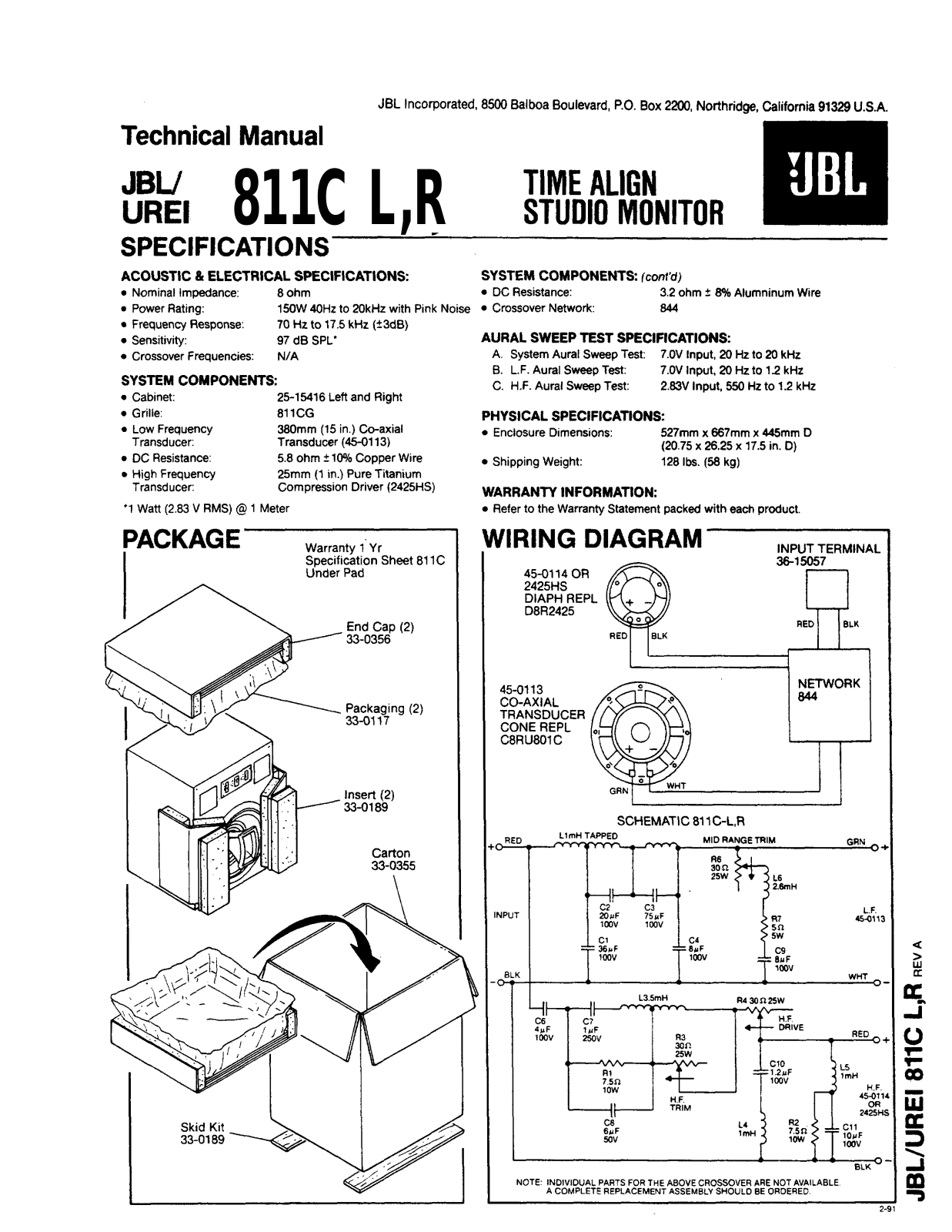 JBL 811C, 811L, 811R Technical Manual