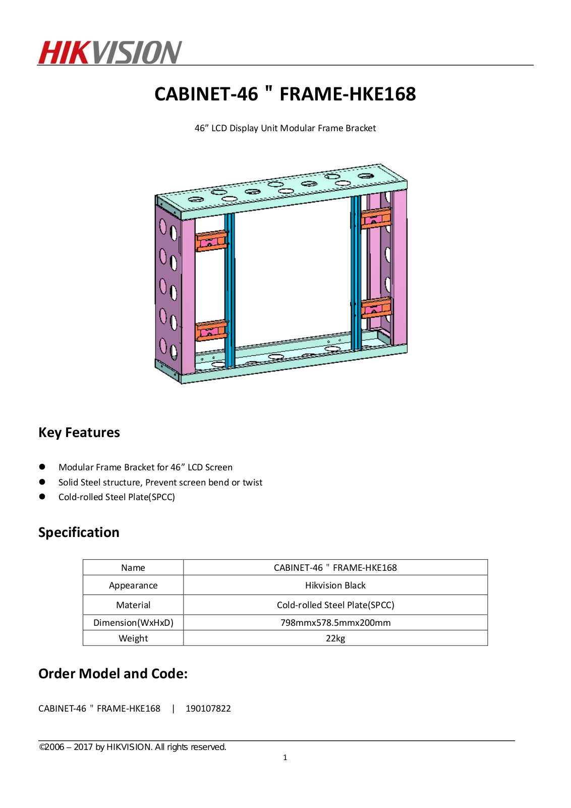 Hikvision CABINET-46-FRAME-HKE168 Specsheet