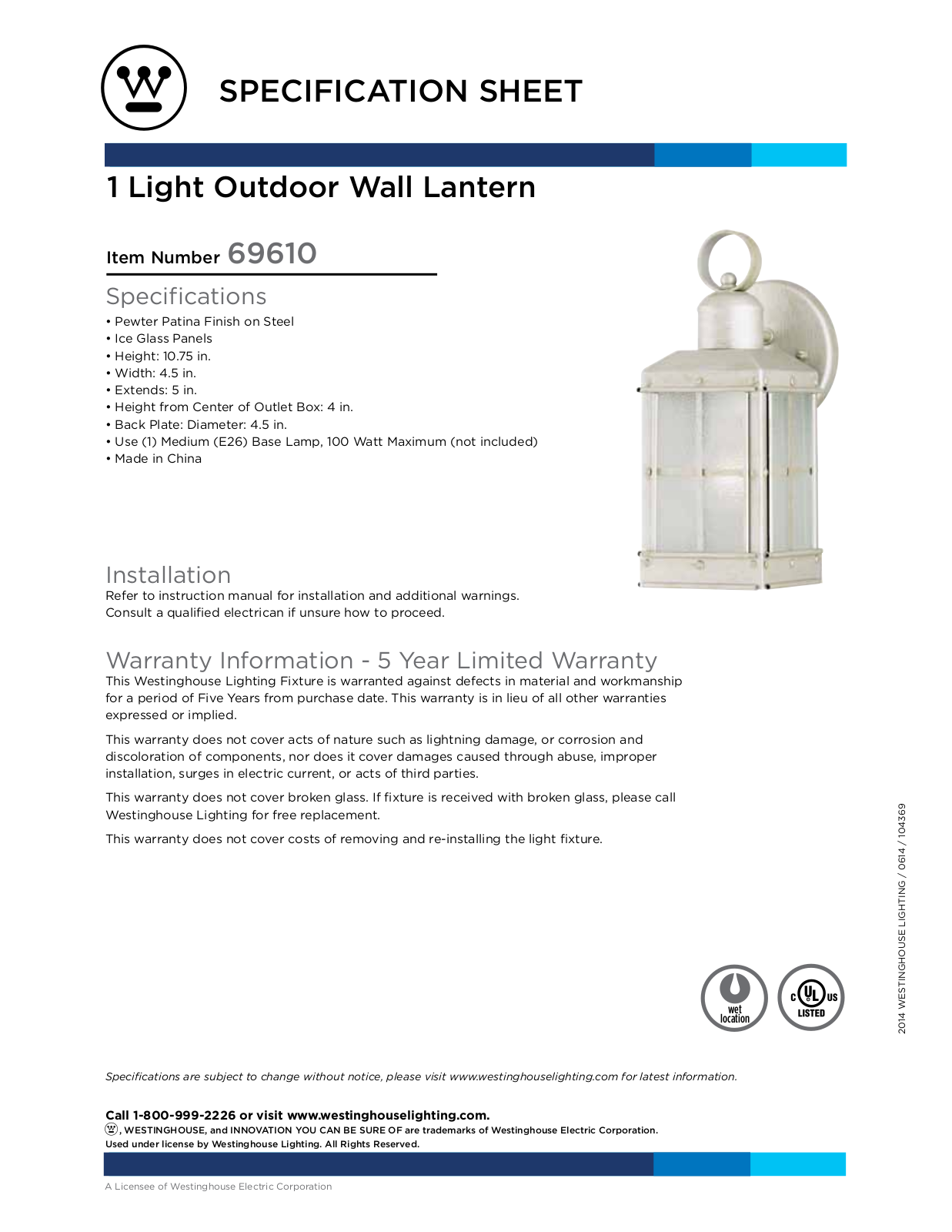 Westinghouse 6961000 Specification