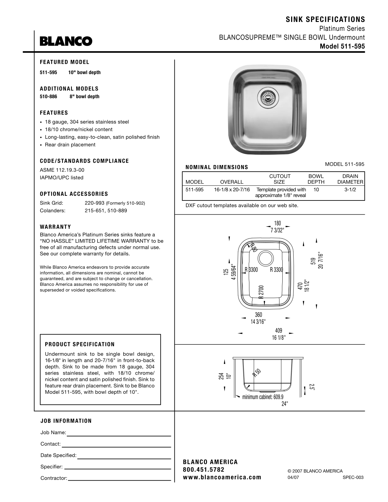 Blanco 511-595 User Manual